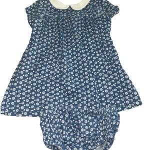 Baby Boden Blue Dress with White Floral Pattern